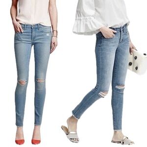 Banana Republic Distressed Raw Hem Mid Rise Skinny Jean Light Wash